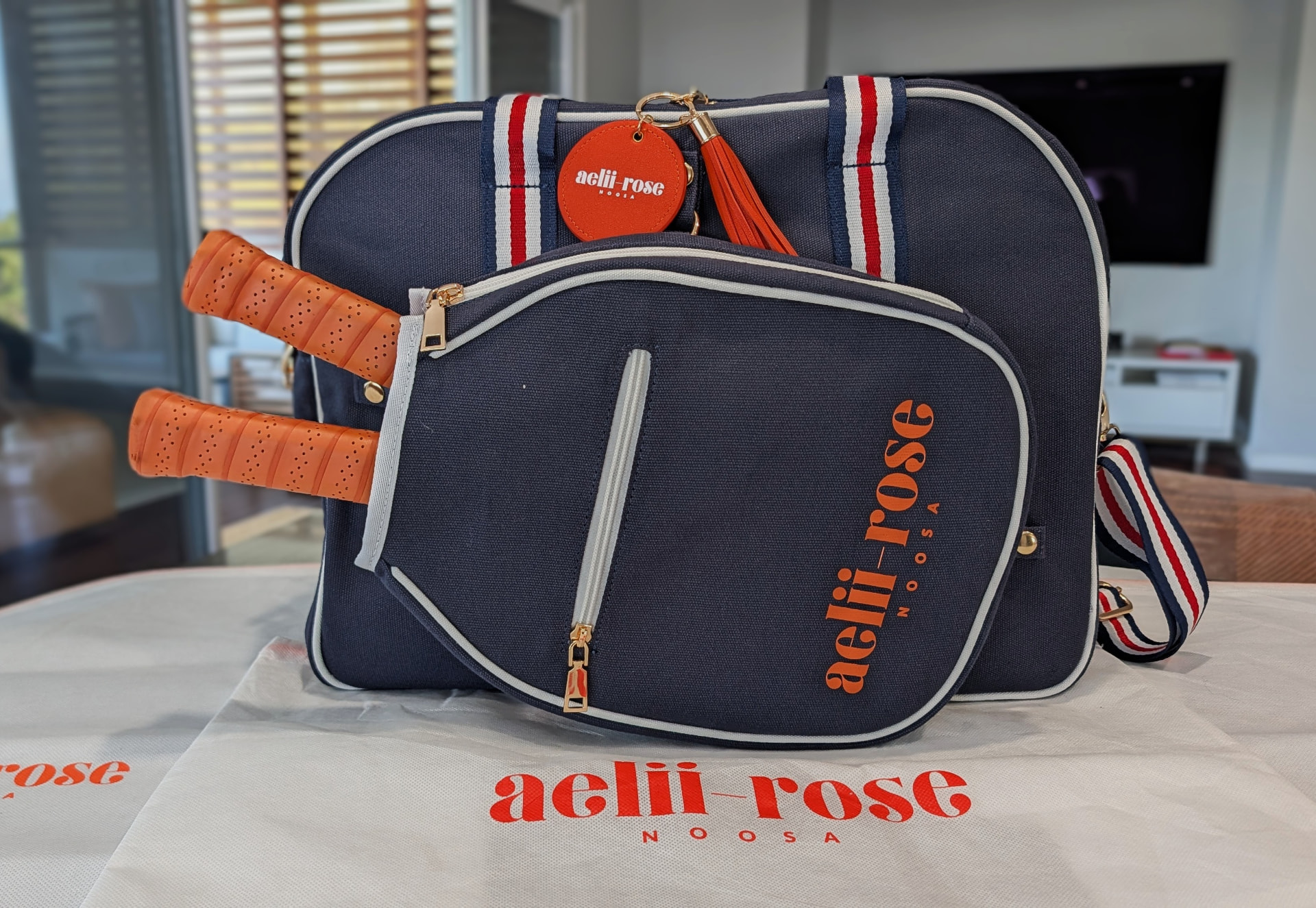 River House navy tote and paddle case